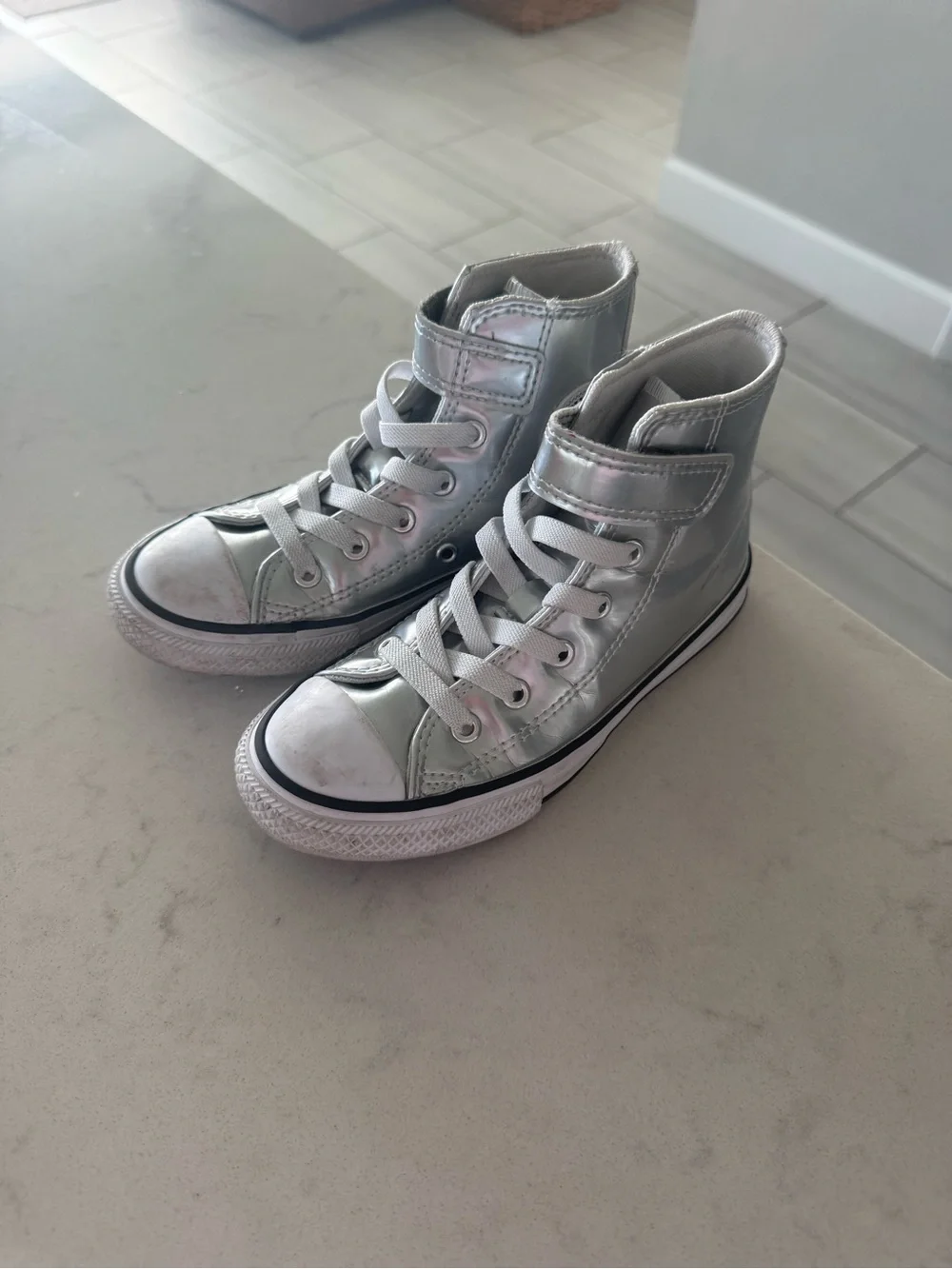 Converse Kids Metallic Silver High-Top Sneakers with Velcro Strap